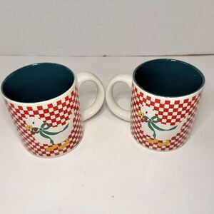 VTG Goose Coffee Mug Red White Checkered Farmhouse Cottagecore Choose Qty